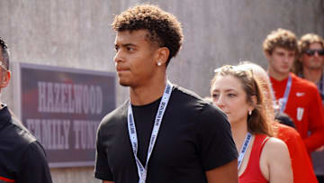 Sept. 21, 2024; Columbus, Ohio, USA; Avon athlete Jakob Weatherspoon watches warm-ups before Ohio State's game against the Marshall University Thundering Herd at Ohio Stadium.