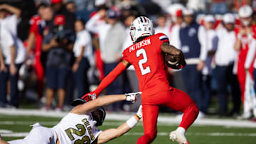 Oct 19, 2024; Tucson, Arizona, USA; Arizona Wildcats wide receiver Jeremiah Patterson (2) against the Colorado Buffalos at Arizona Stadium. Mandatory Credit: Mark J. Rebilas-Imagn Images