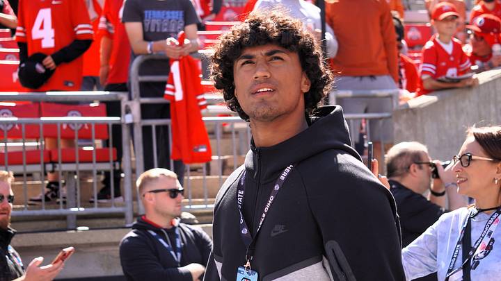 Reinaldo Perez, Columbus Academy defensive lineman, soaks up the atmosphere of the game between the Ohio State Buckeyes and Texas Longhorns at Ohio Stadium on Aug. 30, 2025.
