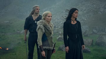 Ciri (Freya Allan), Geralt (Henry Cavill), and Yennefer (Anya Chalotra) in The Witcher season 3.