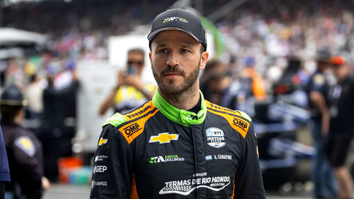 May 26, 2024; Indianapolis, Indiana, USA; Indycar Series driver Agustin Canapino during the 108th running of the Indianapolis 500 at Indianapolis Motor Speedway. Mandatory Credit: Mark J. Rebilas-USA TODAY Sports