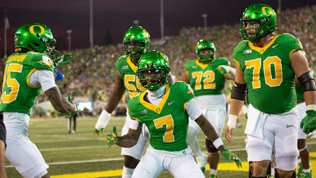 Oregon Ducks Evan Stewart Dan Lanning Big Ten Wide Receiver Malik Benson Jurrion Dickey Gary Bryant Jr. Media Day