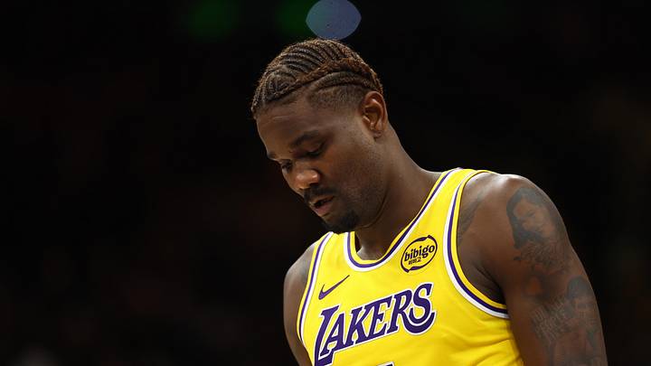 Dec 23, 2025; Phoenix, Arizona, USA; Los Angeles Lakers center Deandre Ayton (5) reacts against the Phoenix Suns at Mortgage Matchup Center. Mandatory Credit: Mark J. Rebilas-Imagn Images