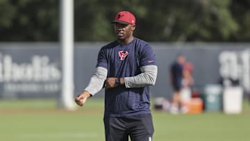 Jul 24, 2025; Houston, TX, USA; Houston Texans head coach DeMeco Ryans during training camp at Houston Methodist Training Center. Mandatory Credit: Troy Taormina-Imagn Images