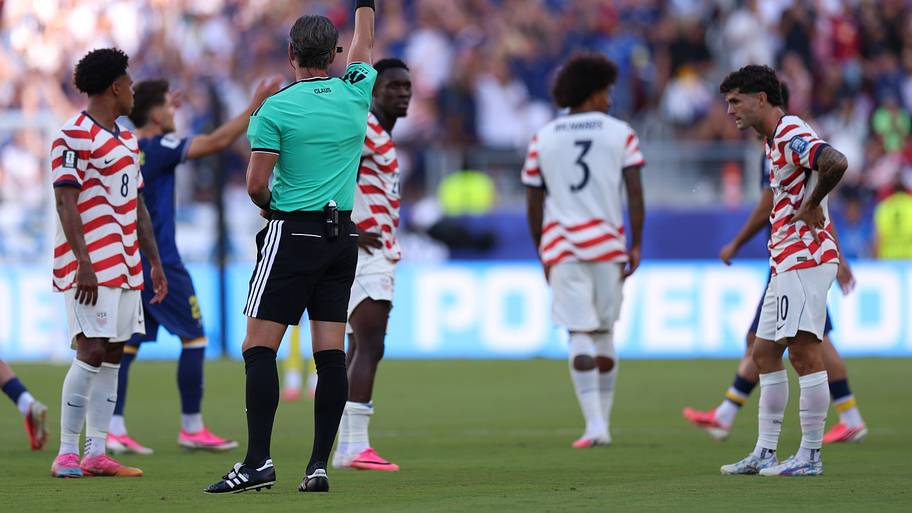 Folarin Balogun receiving a red card.