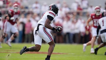 South Carolina Gamecocks defensive back Nick Emmanwori (7) returns an interception for a touchdown during a college football game between the University of Oklahoma Sooners (OU) and the South Carolina Gamecocks at Gaylord Family - Oklahoma Memorial Stadium in Norman, Okla., Saturday, Oct. 19, 2024.