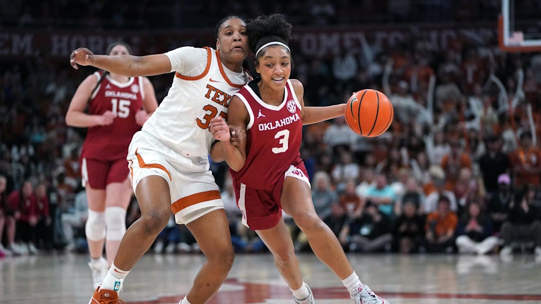Oklahoma sophomore Zya Vann drives against Texas. Oklahoma sophomore Zya Vann drives against Texas.