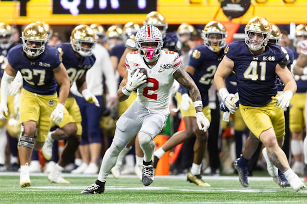 Ohio State Buckeyes wide receiver Emeka Egbuka against the Notre Dame Fighting Irish during the CFP National Championship