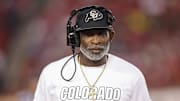 Sep 12, 2025; Houston, Texas, USA; Colorado Buffaloes head coach Deion Sanders looks on from the sideline during the first half against the Houston Cougars at TDECU Stadium.