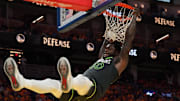 Minnesota Timberwolves forward Julius Randle dunks against the Golden State Warriors in the fourth quarter during Game 3 of a Western Conference semifinal at Chase Center in San Francisco on May 10, 2025.