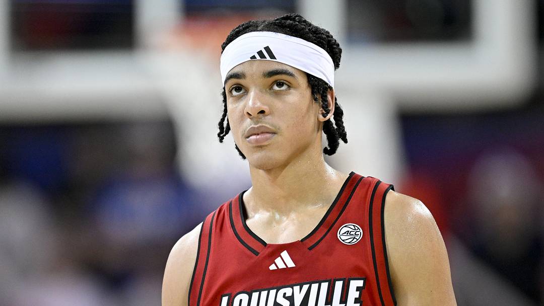 Feb 17, 2026; Dallas, Texas, USA; Louisville Cardinals guard Mikel Brown Jr. (0) looks on during the second half against the SMU Mustangs at Moody Coliseum. Mandatory Credit: Jerome Miron-Imagn Images