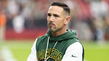 Oct 19, 2025; Glendale, Arizona, USA; Green Bay Packers head coach Matt LaFleur prior to the game against the Arizona Cardinals at State Farm Stadium. Mandatory Credit: Mark J. Rebilas-Imagn Images