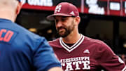 Mississippi State interim coach Justin Parker during a game against the Ole Miss Rebels at Dudy Noble Field at Polk-Dement Stadium in Starkville, Miss.