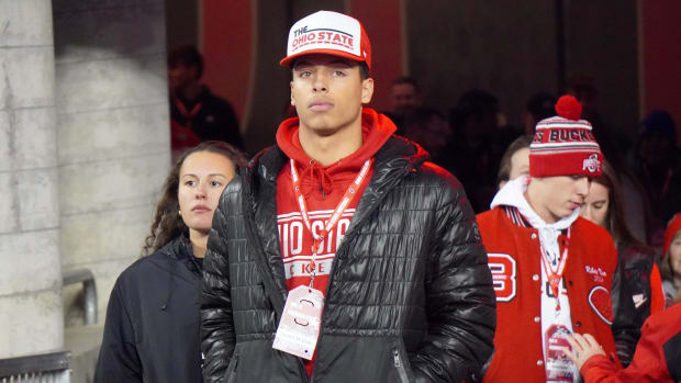 Ohio State commit Tavien St. Clair visits the Buckeyes' home game against Michigan State on Nov. 11, 2023.