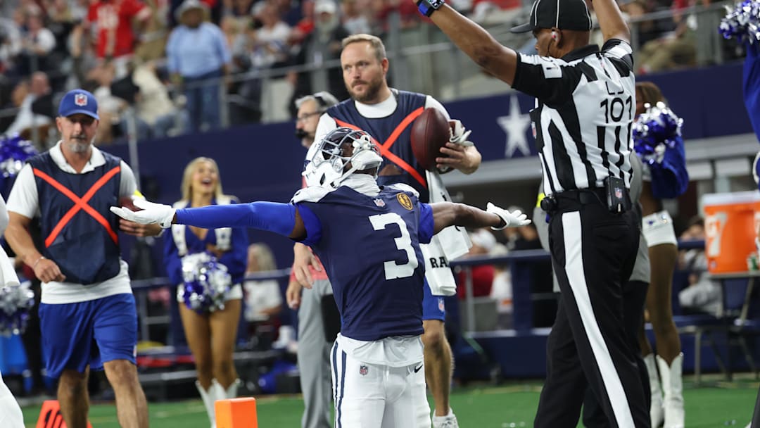 Dallas Cowboys wide receiver George Pickens celebrates after catching a pass for a successful two-point conversion Dallas Cowboys wide receiver George Pickens celebrates after catching a pass for a successful two-point conversion