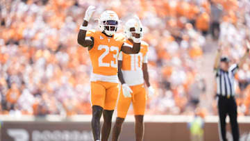 Tennessee defensive back Boo Carter (23) tries to pump up the crowd during a college football game between Tennessee and UAB at Neyland Stadium in Knoxville, Tenn., on Sept. 20, 2025.