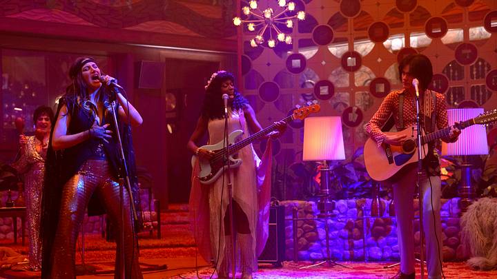 (L-R) Lilia Calderu (Patti LuiPone), Agatha Harkness (Kathryn Hahn), Jennifer Kale (Sasheer Zamata) and Teen (Joe Locke) in Marvel Television's AGATHA ALL ALONG, exclusively on Disney+. Photo by Chuck Zlotnick. © 2024 MARVEL.