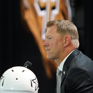 Jul 8, 2025; Frisco, TX, USA; UCF head coach Scott Frost addresses the media during 2025 Big 12 Football Media Days at The Star. Mandatory Credit: Raymond Carlin III-Imagn Images