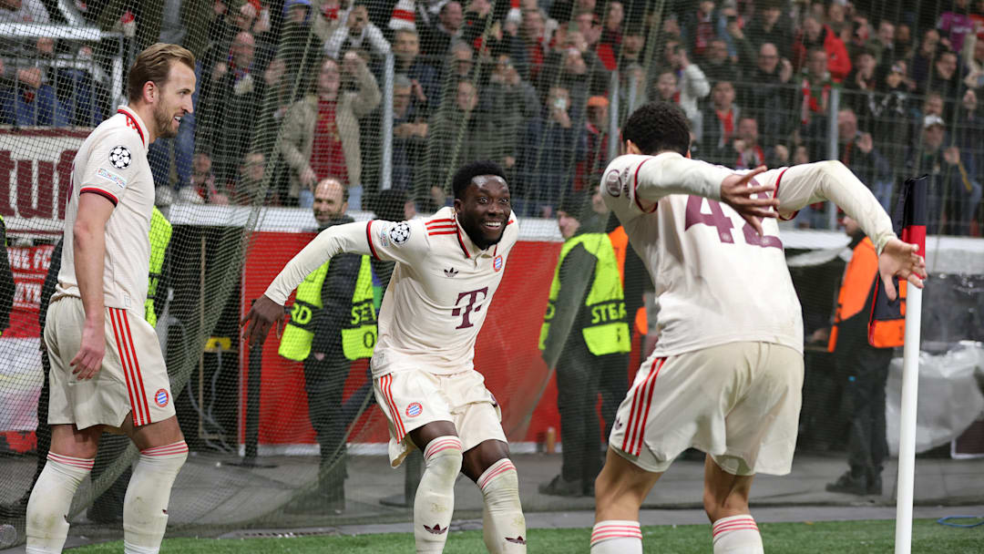 Bayern Munich players celebrating a goal against Bayer Leverkusen on Tuesday.