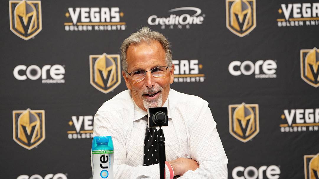 Mar 30, 2026; Las Vegas, Nevada, USA; Vegas Golden Knights head coach John Tortorella holds a presser after the Golden Knights defeated the Vancouver Canucks 4-2 at T-Mobile Arena. Mandatory Credit: Stephen R. Sylvanie-Imagn Images