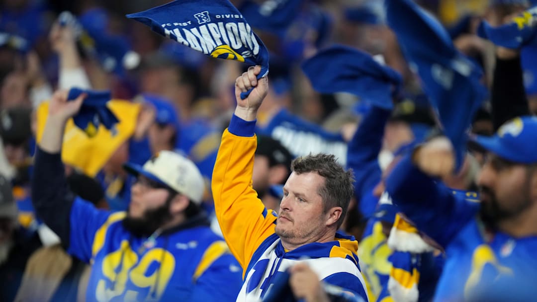 Los Angeles Rams fans cheer from the stands as they play the Minnesota Vikings during their playoff game at State Farm Stadium on Jan. 13, 2025, in Glendale.