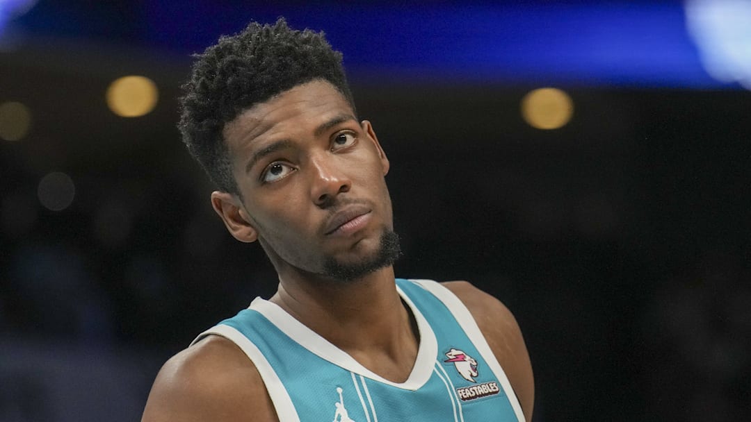 Mar 31, 2024; Charlotte, North Carolina, USA; Charlotte Hornets forward Brandon Miller (24).