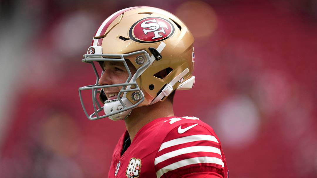 Sep 20, 2026; Santa Clara, California, USA;  San Francisco 49ers quarterback Brock Purdy (13) looks on prior to the game against the Miami Dolphins at Levi's Stadium.  Mandatory Credit: Cary Edmondson-Imagn Images