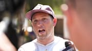ASU head coach Kenny Dillingham speaks to the media after the team held their first day of practice at Camp Tontozona on Aug. 6, 2025.