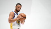 Sep 29, 2025; San Francisco, CA, USA; Golden State Warriors guard Stephen Curry (30) holds onto the ball during Media Day at the Chase Center. Mandatory Credit: Cary Edmondson-Imagn Images
