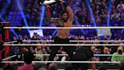 Roman Reigns and Seth Rollins during the Royal Rumble The Dome at America's Center. 