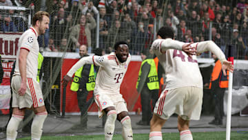 Bayern Munich players celebrating a goal against Bayer Leverkusen on Tuesday.