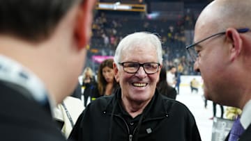 Jun 13, 2023; Las Vegas, Nevada, USA; Bill Foley owner of the Vegas Golden Knights after defeating the Florida Panthers in game five of the 2023 Stanley Cup Final at T-Mobile Arena. Mandatory Credit: Stephen R. Sylvanie-Imagn Images