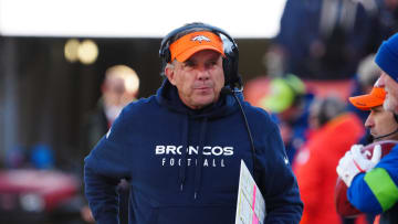 Nov 26, 2023; Denver, Colorado, USA; Denver Broncos head coach Sean Payton watches the first quarter against the Cleveland Browns at Empower Field at Mile High. Mandatory Credit: Ron Chenoy-USA TODAY Sports
