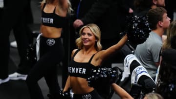 May 19, 2024; Denver, Colorado, USA; Denver Nuggets dancers perform in game seven against the Minnesota Timberwolves of the second round for the 2024 NBA playoffs at Ball Arena. Mandatory Credit: Ron Chenoy-USA TODAY Sports