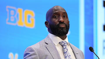 Ex-UCLA head coach DeShaun Foster speaks to the media during the Big Ten NCAA college football media days at Mandalay Bay Resort. 
