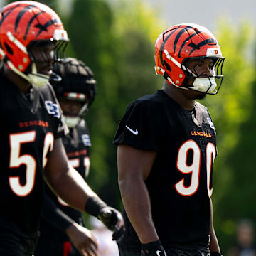 Cincinnati Bengals defensive tackle Kris Jenkins Jr. stands during the Bengals camp in Cincinnati on July 27, 2025.