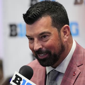 Ohio State Buckeyes head coach Ryan Day speaks to the media during the Big Ten NCAA college football media days.
