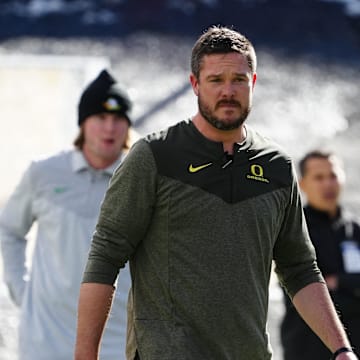 Nov 5, 2022; Boulder, Colorado, USA; Oregon Ducks head coach Dan Lanning before the game against the Colorado Buffaloes at Folsom Field. Mandatory Credit: Ron Chenoy-Imagn Images  head coach Dan Lanning