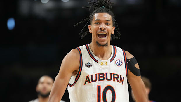Auburn guard Chad Baker-Mazara reacts after making a basket.