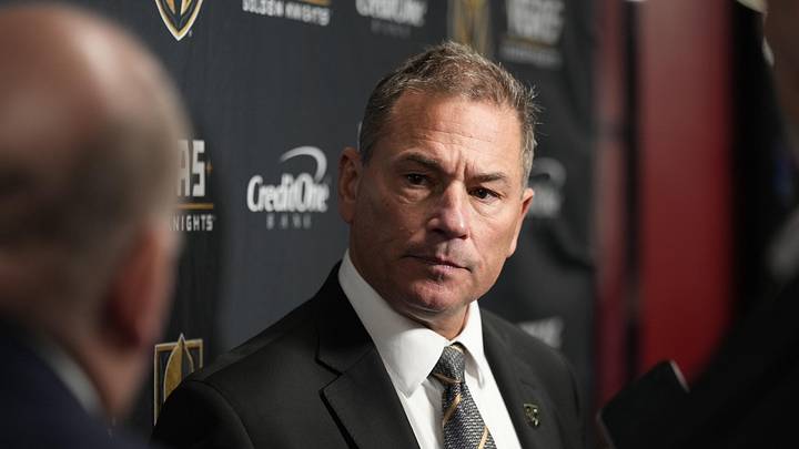 Nov 20, 2024; Toronto, Ontario, CAN; Vegas Golden Knights head coach Bruce Cassidy during a post game media conference after a loss to the Toronto Maple Leafs at Scotiabank Arena. Mandatory Credit: John E. Sokolowski-Imagn Images