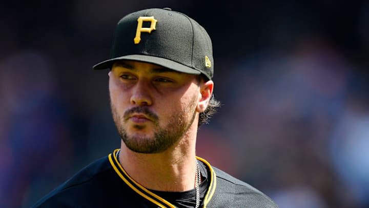 Pittsburgh Pirates pitcher Paul Skenes (30) is shown as he walks back to the dugout after being pulled in the first inning, Thursday, March 26, 2026.