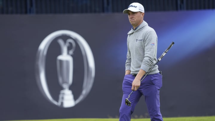 Justin Thomas walks to the 18th green during the first round of the British Open at Royal Troon. 