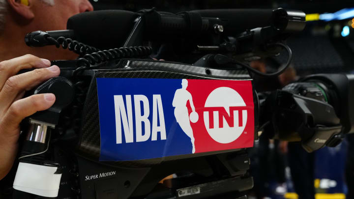 May 19, 2024; Denver, Colorado, USA; Detailed view of a TNT court broadcast camera before game seven between the Minnesota Timberwolves against the Denver Nuggets in the second round for the 2024 NBA playoffs at Ball Arena. Mandatory Credit: Ron Chenoy-USA TODAY Sports
