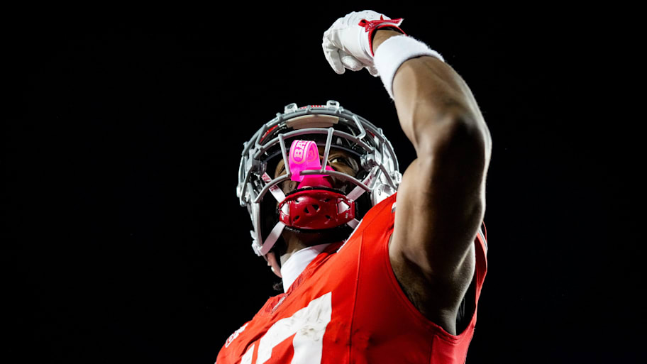 Ohio State Buckeyes wide receiver Carnell Tate (17) celebrates after scoring a touchdown in the second half at Ohio Stadium.
