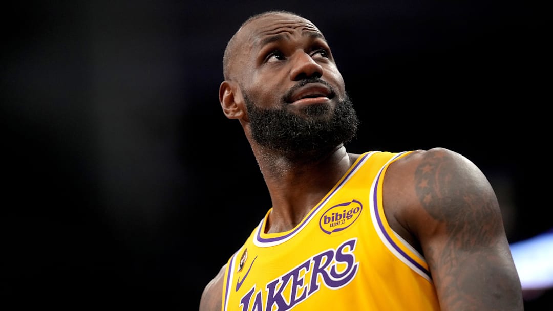 Jan 12, 2026; Sacramento, California, USA; Los Angeles Lakers forward LeBron James (23) walks towards the team bench during a break in the action against the Sacramento Kings in the third quarter at the Golden 1 Center. Mandatory Credit: Cary Edmondson-Imagn Images