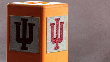 Nov 9, 2024; Bloomington, Indiana, USA; A view of the pylon during the game between the Indiana Hoosiers and the Michigan Wolverines  in the second half at Memorial Stadium. Mandatory Credit: Trevor Ruszkowski-Imagn Images