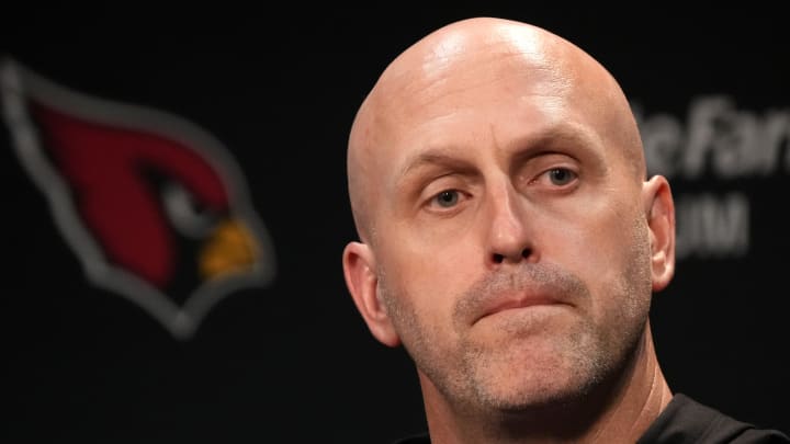 Arizona Cardinals General Manager Monti Ossenfort speaks to the media during training camp at State Farm Stadium in Glendale on July 28, 2024.