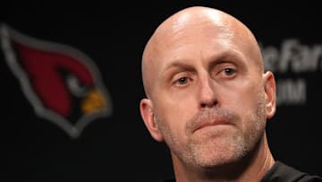 Arizona Cardinals General Manager Monti Ossenfort speaks to the media during training camp at State Farm Stadium in Glendale on July 28, 2024.