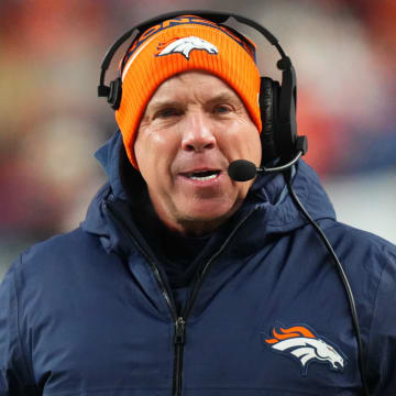 Dec 24, 2023; Denver, Colorado, USA; Denver Broncos head coach Sean Payton in the first quarter against the New England Patriots at Empower Field at Mile High. Mandatory Credit: Ron Chenoy-USA TODAY Sports