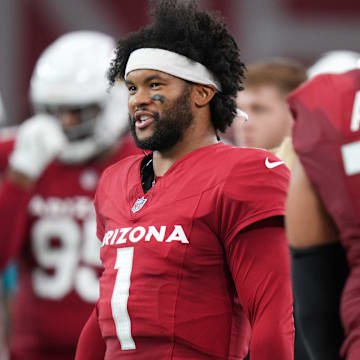 Arizona Cardinals quarterback Kyler Murray walks the sidelines as they play a preseason game against the Kansas City Chiefs at State Farm Stadium on Aug. 9, 2025.